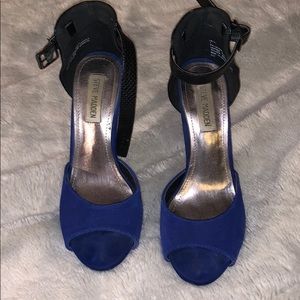 Steve Madden black python and blue suede heels